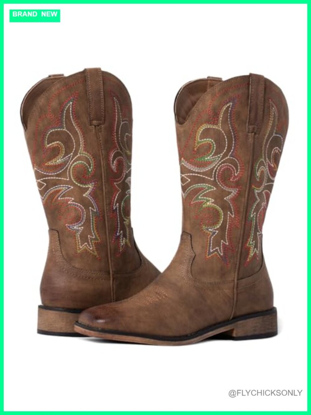 Square Toe Western Cowboy Boots Faux Leather Mid Calf Women